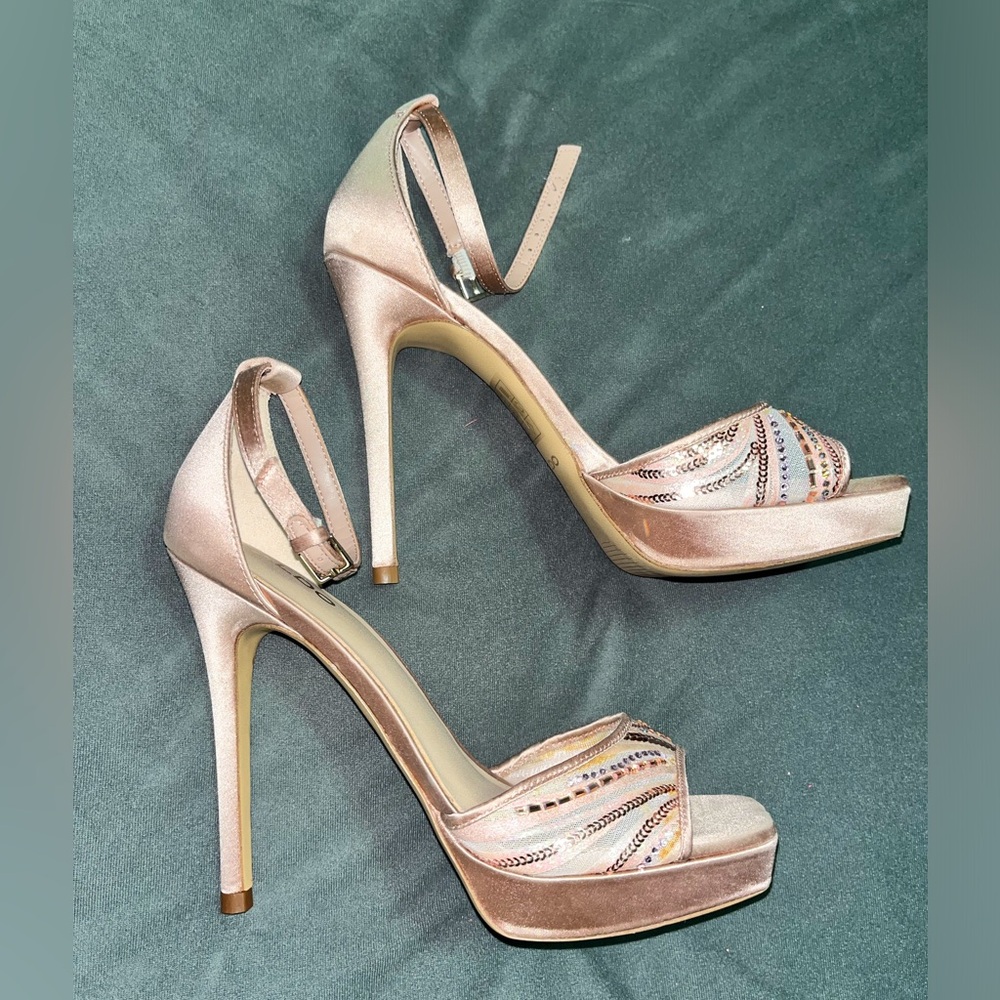 Aldo Blush Pink Satin Platform Ankle-Strap Heels